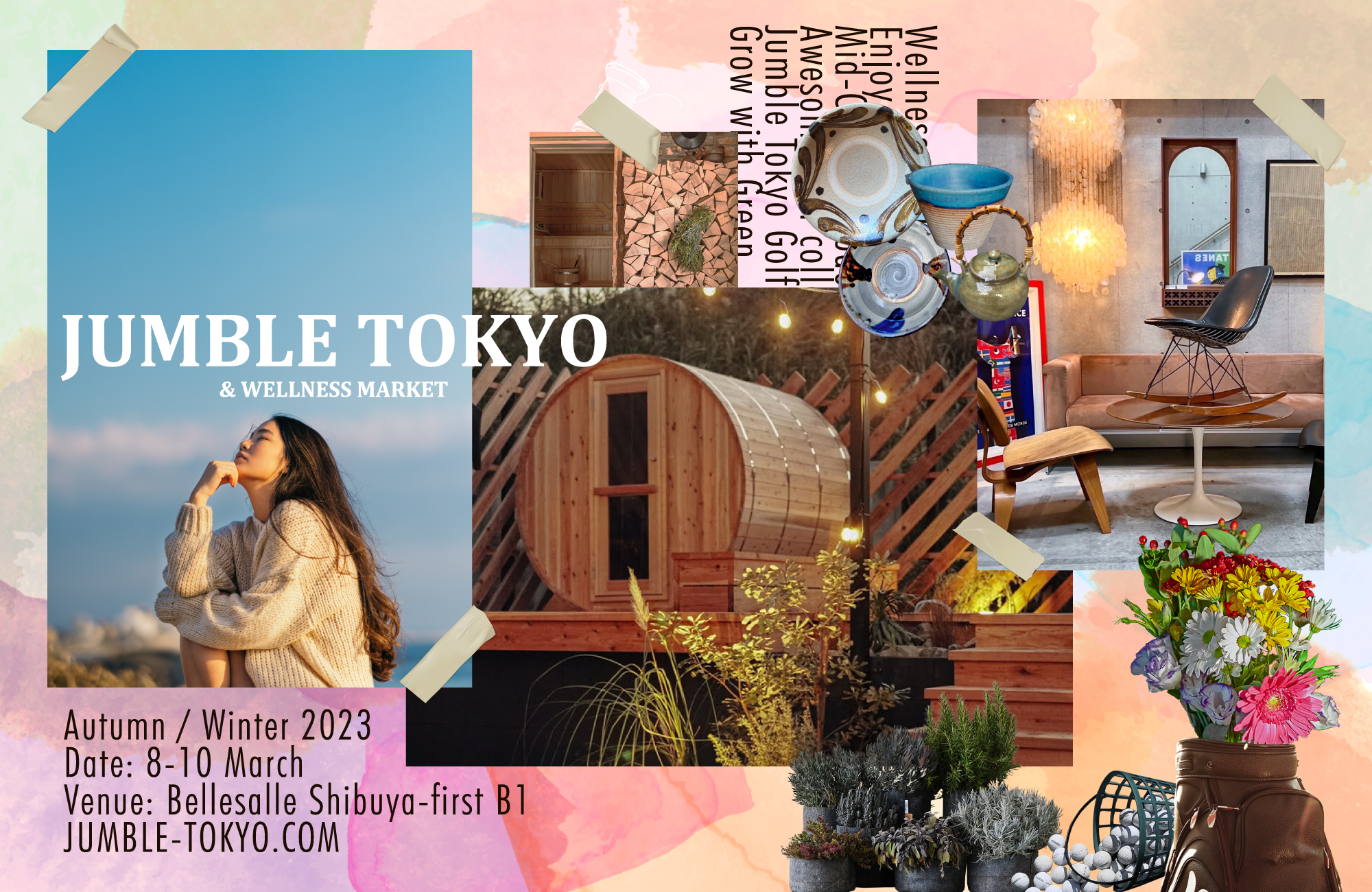 JUMBLE TOKYOのスタートは2004年秋 HOTEL CLASKA（目黒区）で始まり LAFORET MUSEUM HARAJUKU（原宿）, MODAPOLITICA（青山）, ベルサール原宿(外苑),そして2013年度より海外ブランドの出展に対応する為、会場をベルサール渋谷ファースト(渋谷)に移しました。
出展企業も90社を超え、約200ブランドの商品が並びます。
